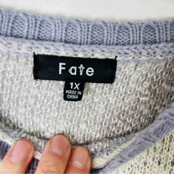 Fate purple cream stripe zig zag preppy boho pullover sweater 1X - Picture 4 of 7